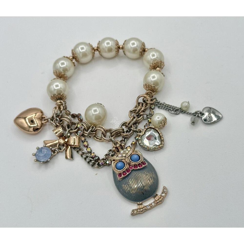 HTF Vintage‎ BETSEY JOHNSON Critter Collection Owl 1/2 Stretch Charm Bracelet